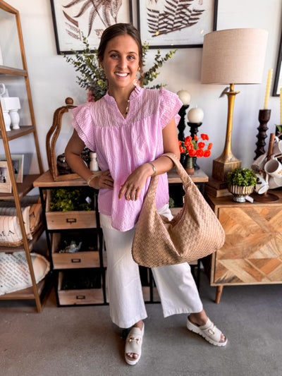Easel Lavender Wing Sleeve Top
