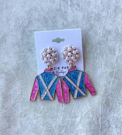 Fuchsia Gold Derby Jacket & Pearl Drop Earrings