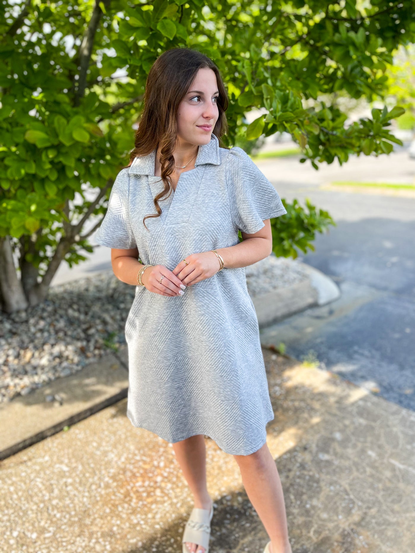 See and Be Seen Grey Collared Texture Dress