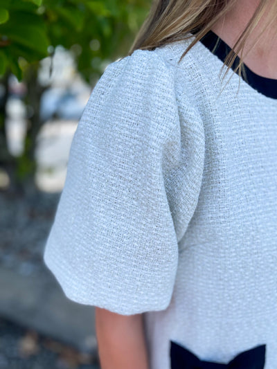 Voy Tweed Puff Sleeve Pocket Dress
