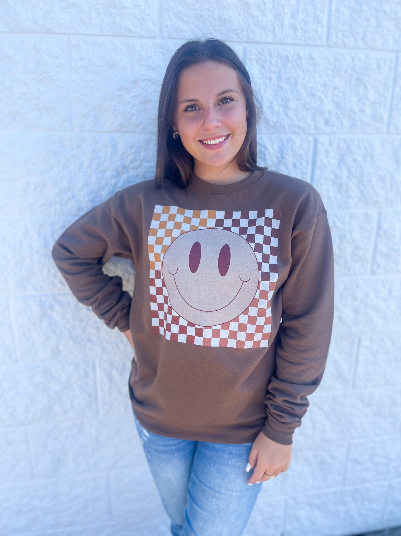 Fall Checkered Face Sweatshirt