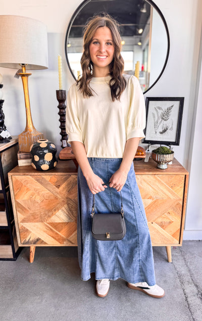 Easel Washed Denim Maxi Skirt