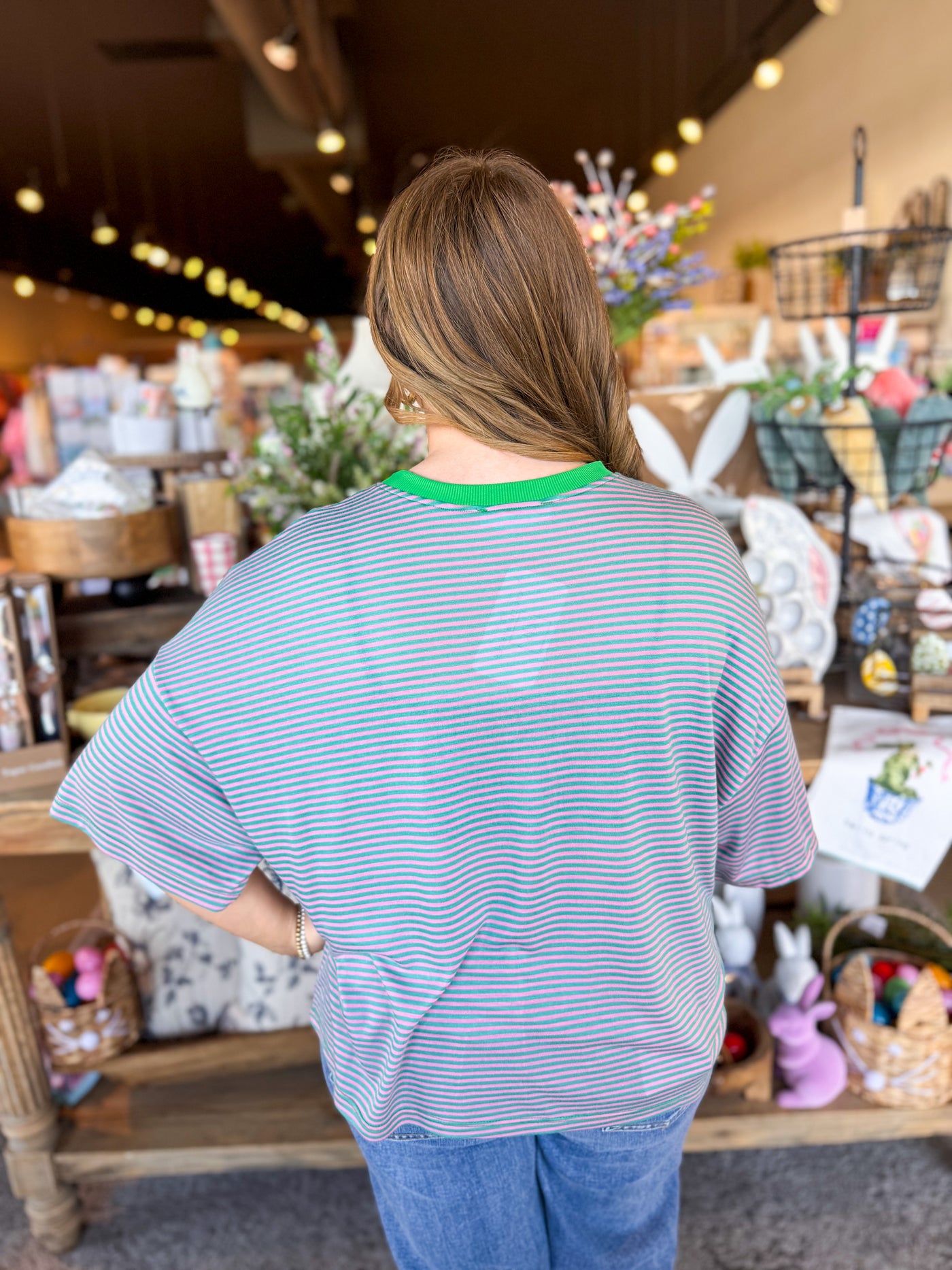 Kadence Pink Blue Stripe Top