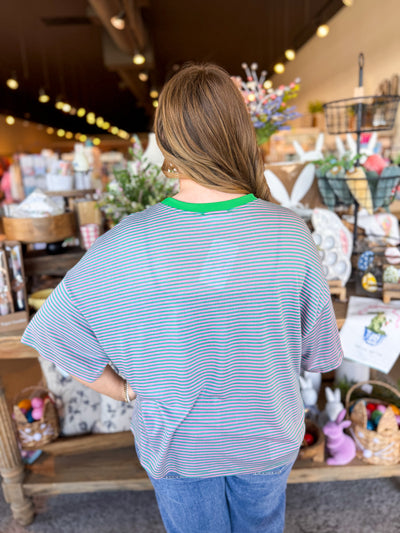Kadence Pink Blue Stripe Top