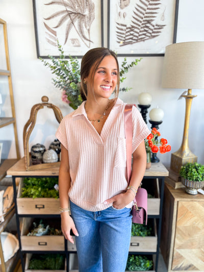 Blush Vanessa Ribbed Collared Tee