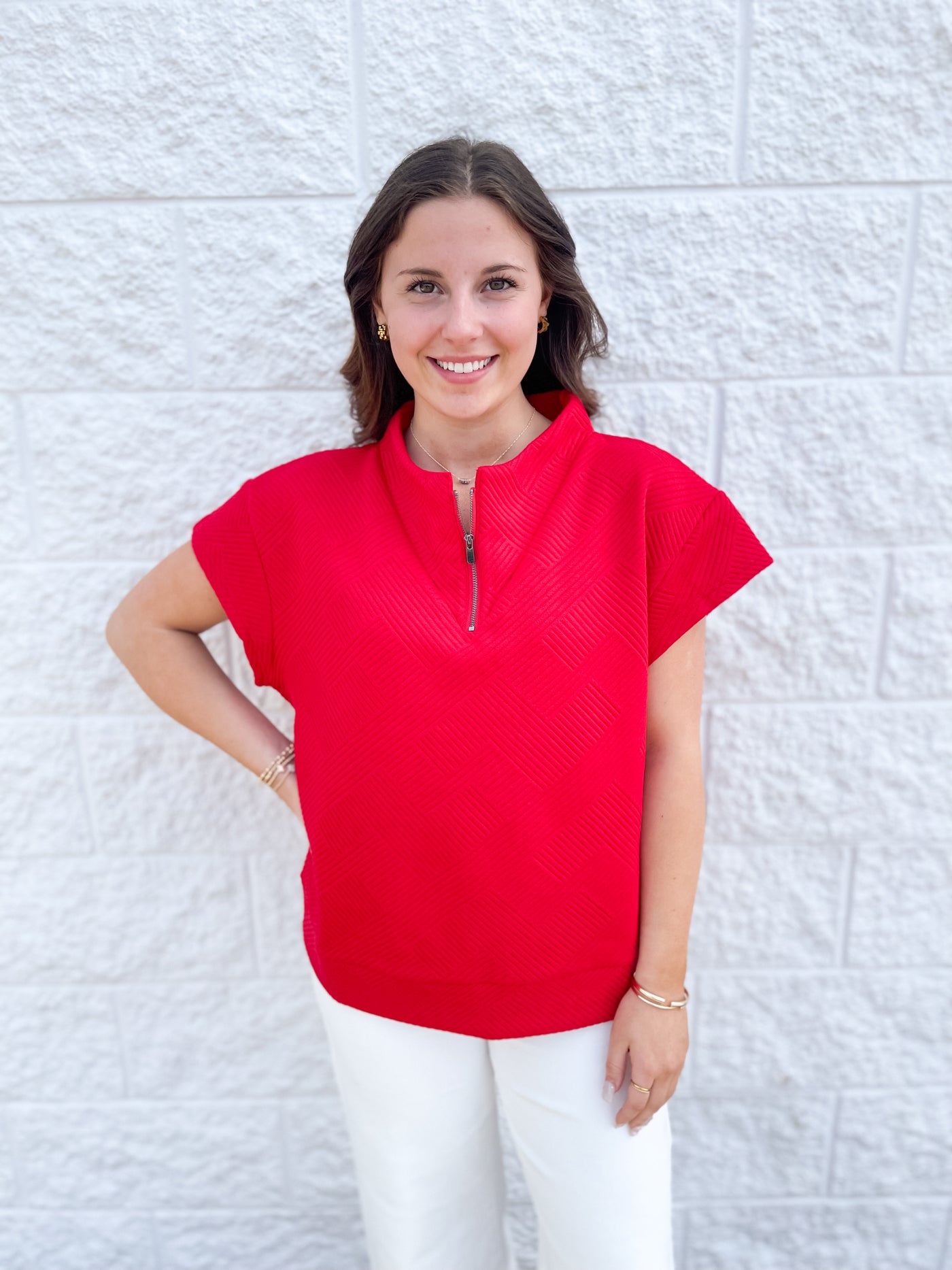 See and Be Seen Red Texture Half Zip Top