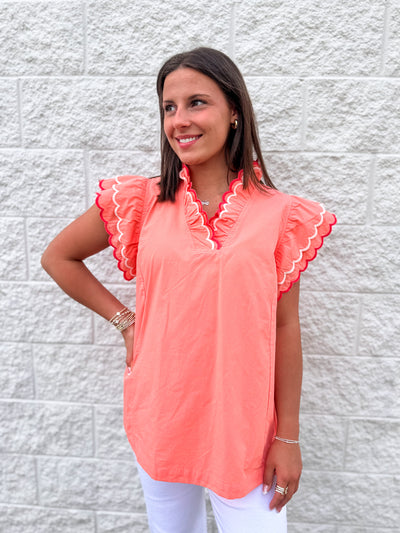 Wilder Umgee Coral Scallop Top