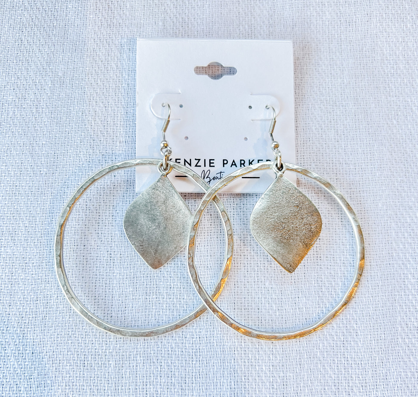 Hoop w/ Leaf Silver Earrings