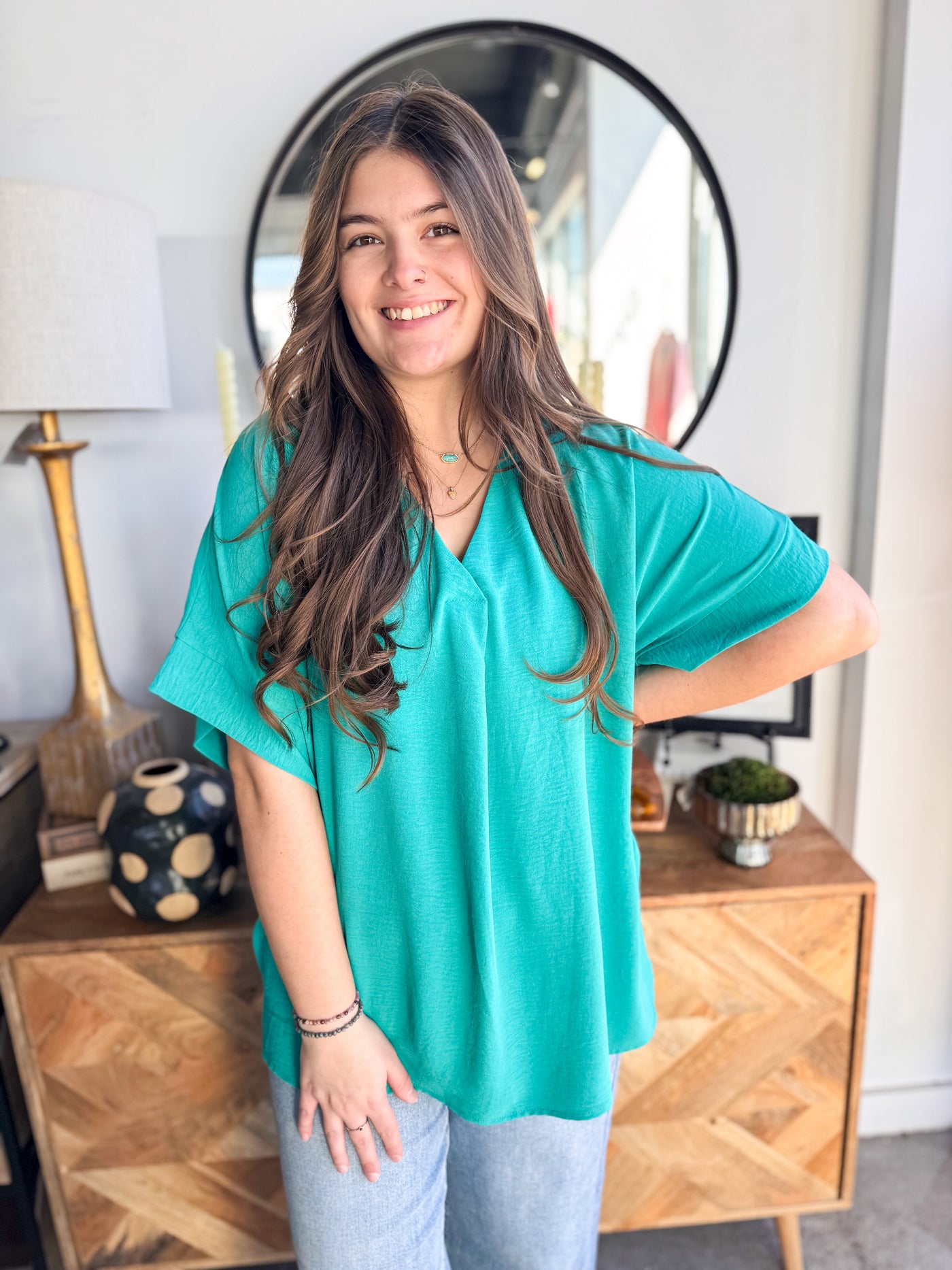 Emerald Murrie Drop Sleeve Woven Top