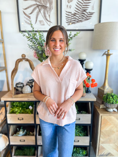 Blush Vanessa Ribbed Collared Tee