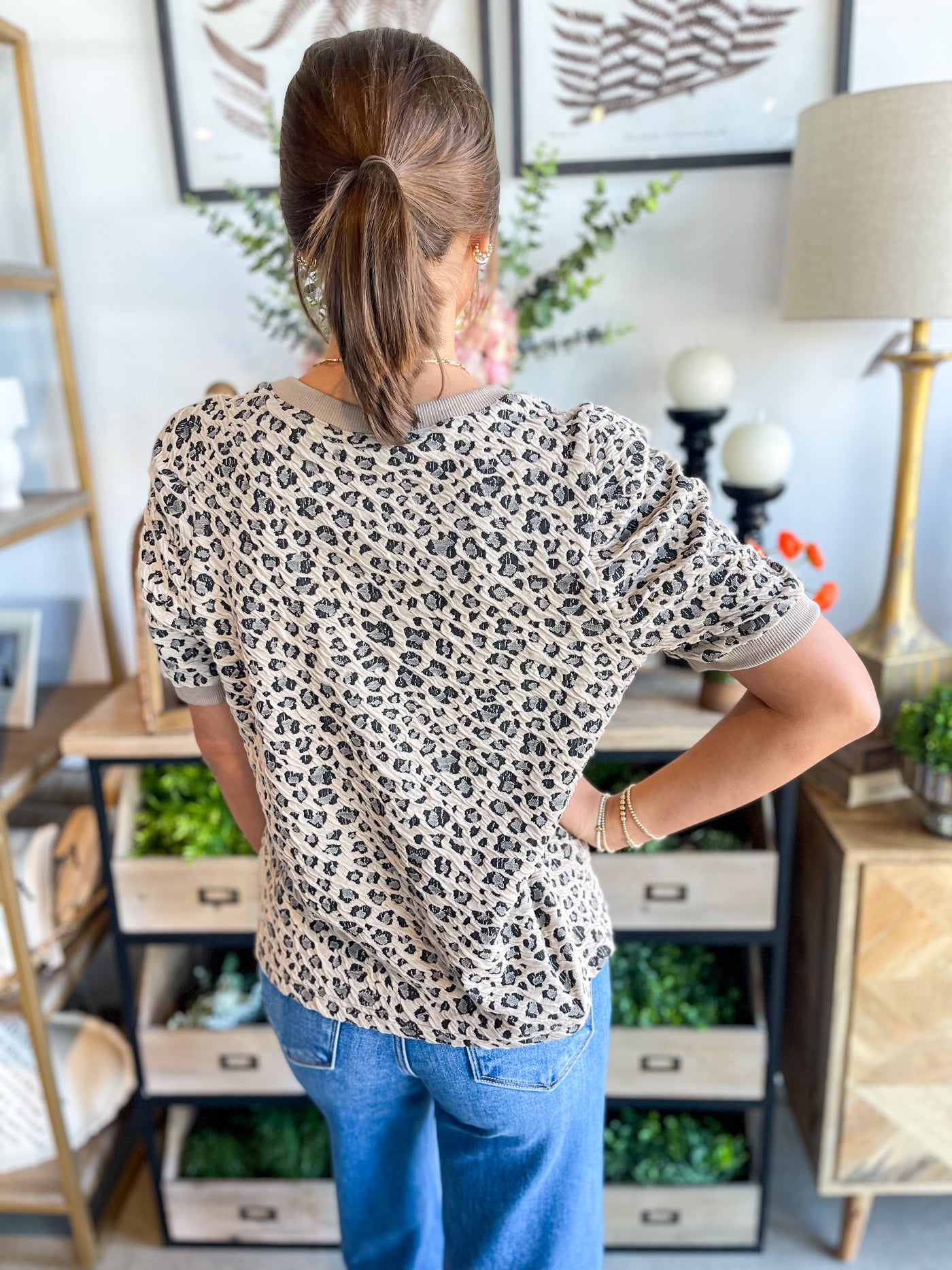Yanali Taupe Animal Print Blouse