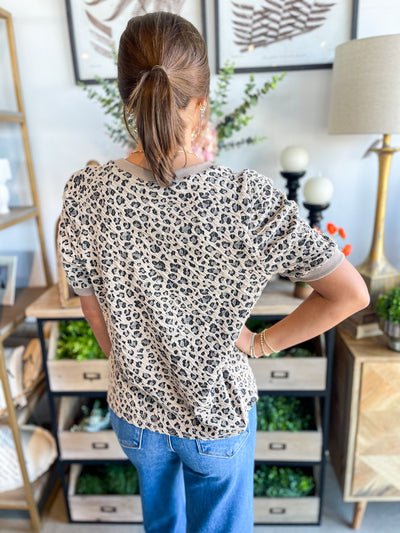Yanali Taupe Animal Print Blouse