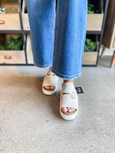 Bernie Mev Venti Buckle Wedge Sandal Nude