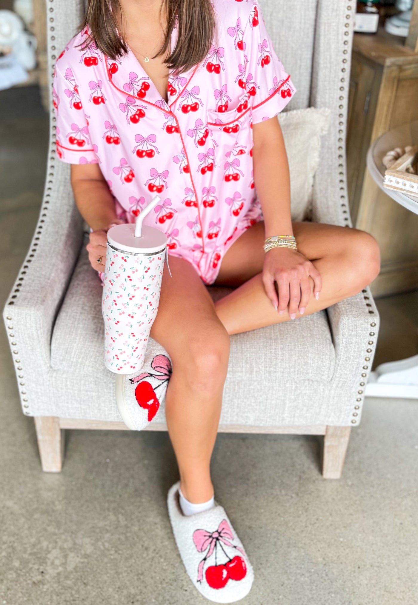 Cherry Bow Repeat Loungewear Set