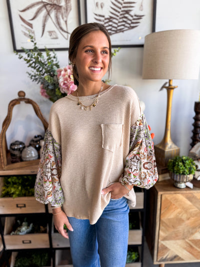 Khaki Balloon Sleeve Winona Top
