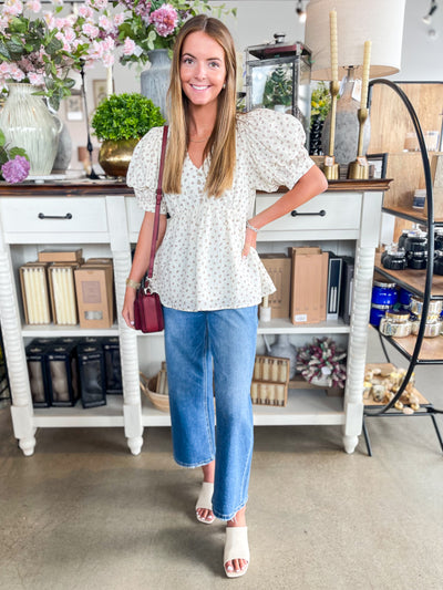 Ivory Floral Print Peplum Morgan Top
