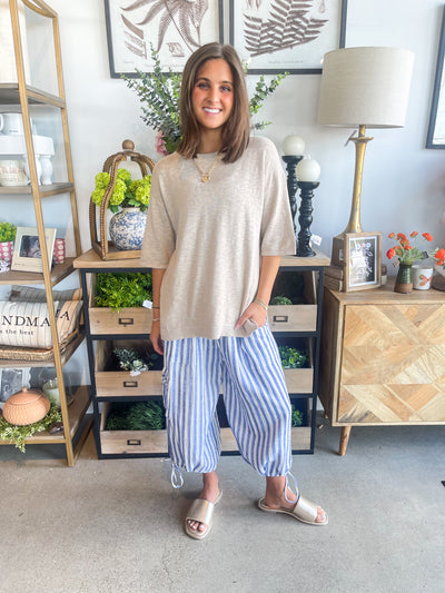 Be Cool Beige Relaxed Fit Slub Sleeve Top