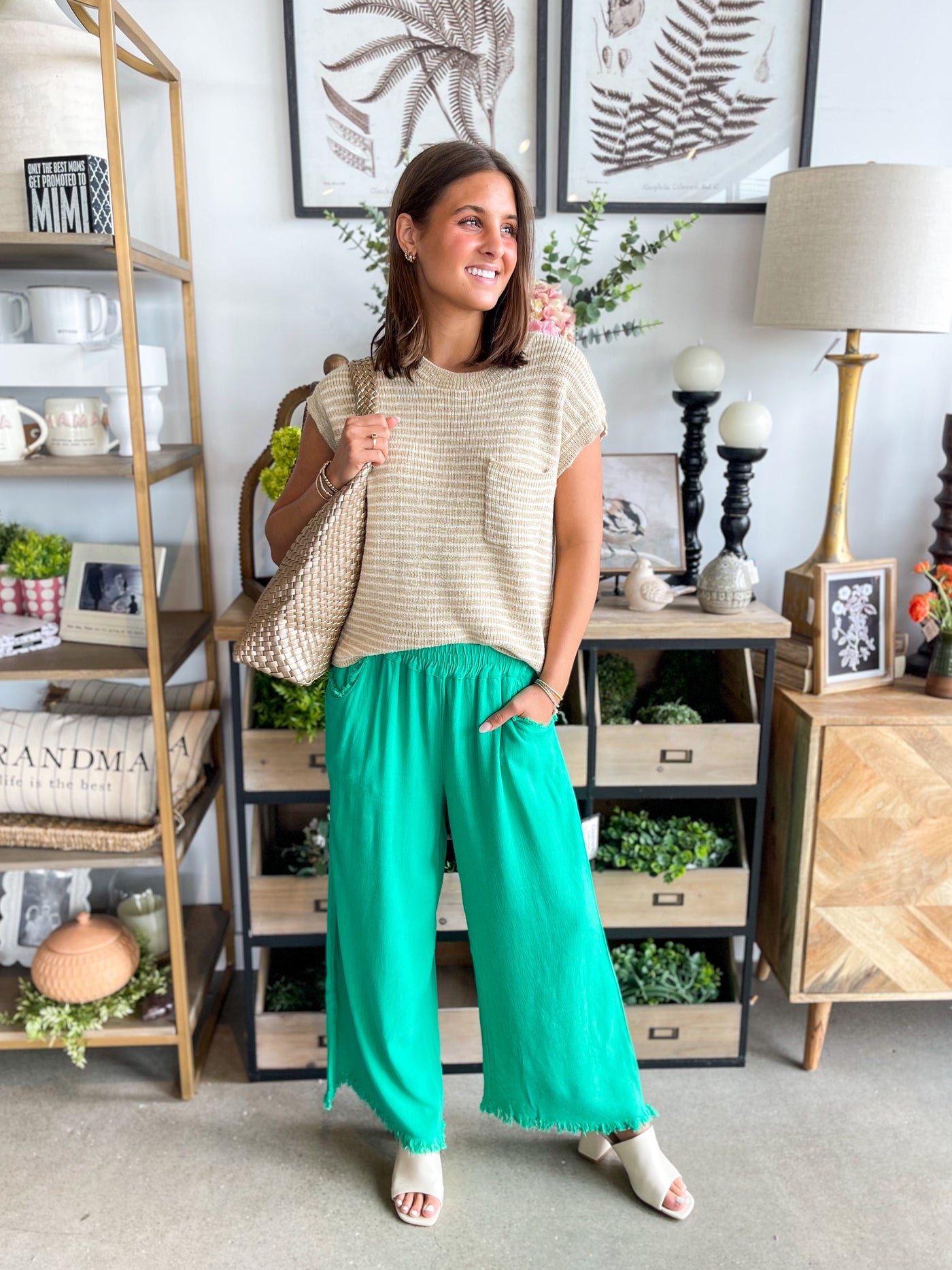 Umgee Green Wide Leg Pant