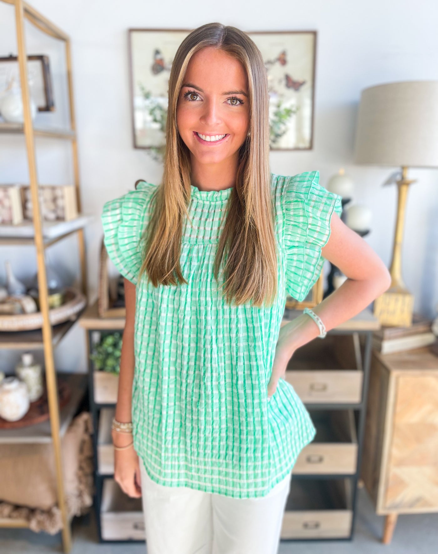 Green Seersucker Bambi Top