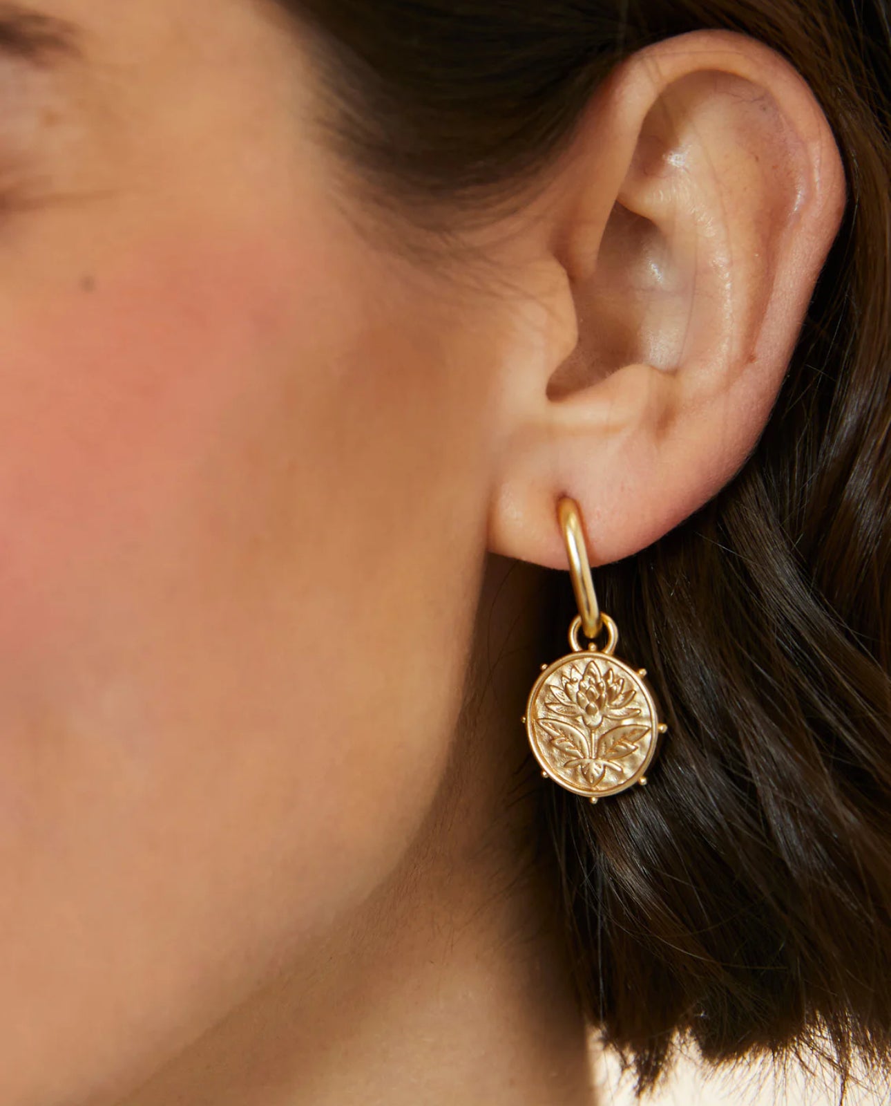 Spartina Lotus Drop Hoop Earrings Gold