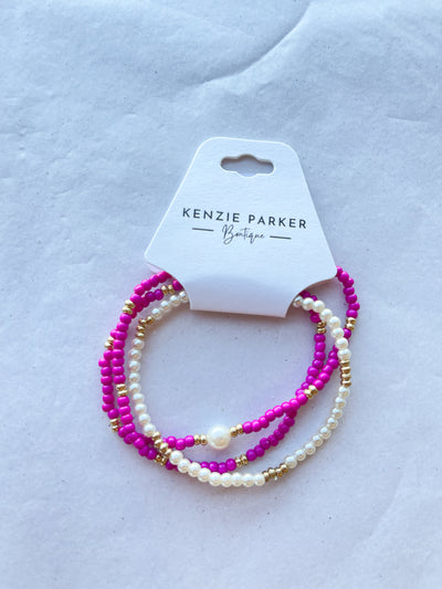 Pink beaded stretchy bracelet