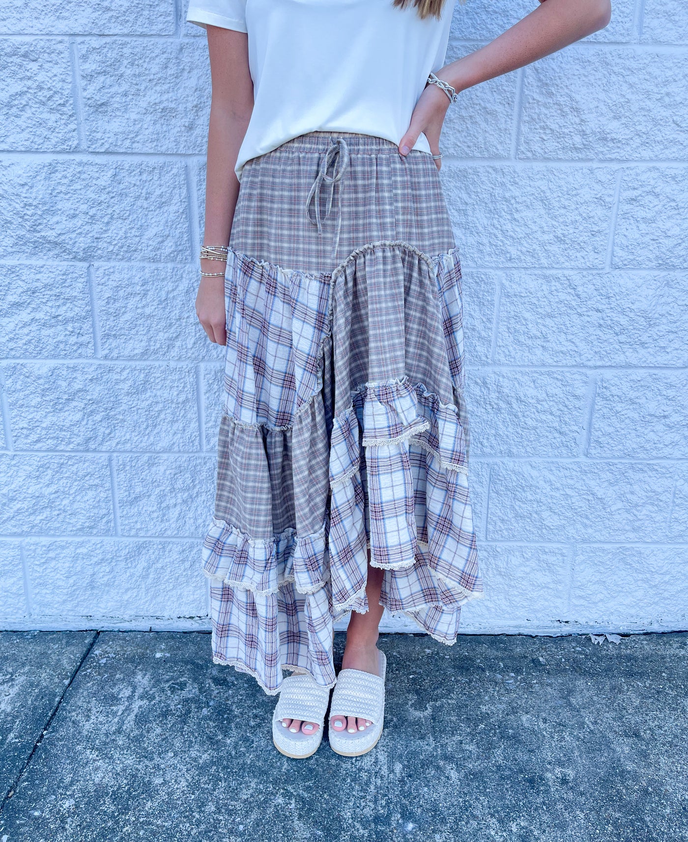 Easel Plaid Mix Tapered Skirt