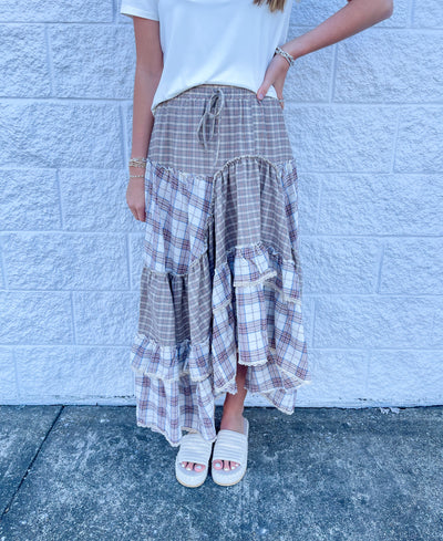 Easel Plaid Mix Tapered Skirt