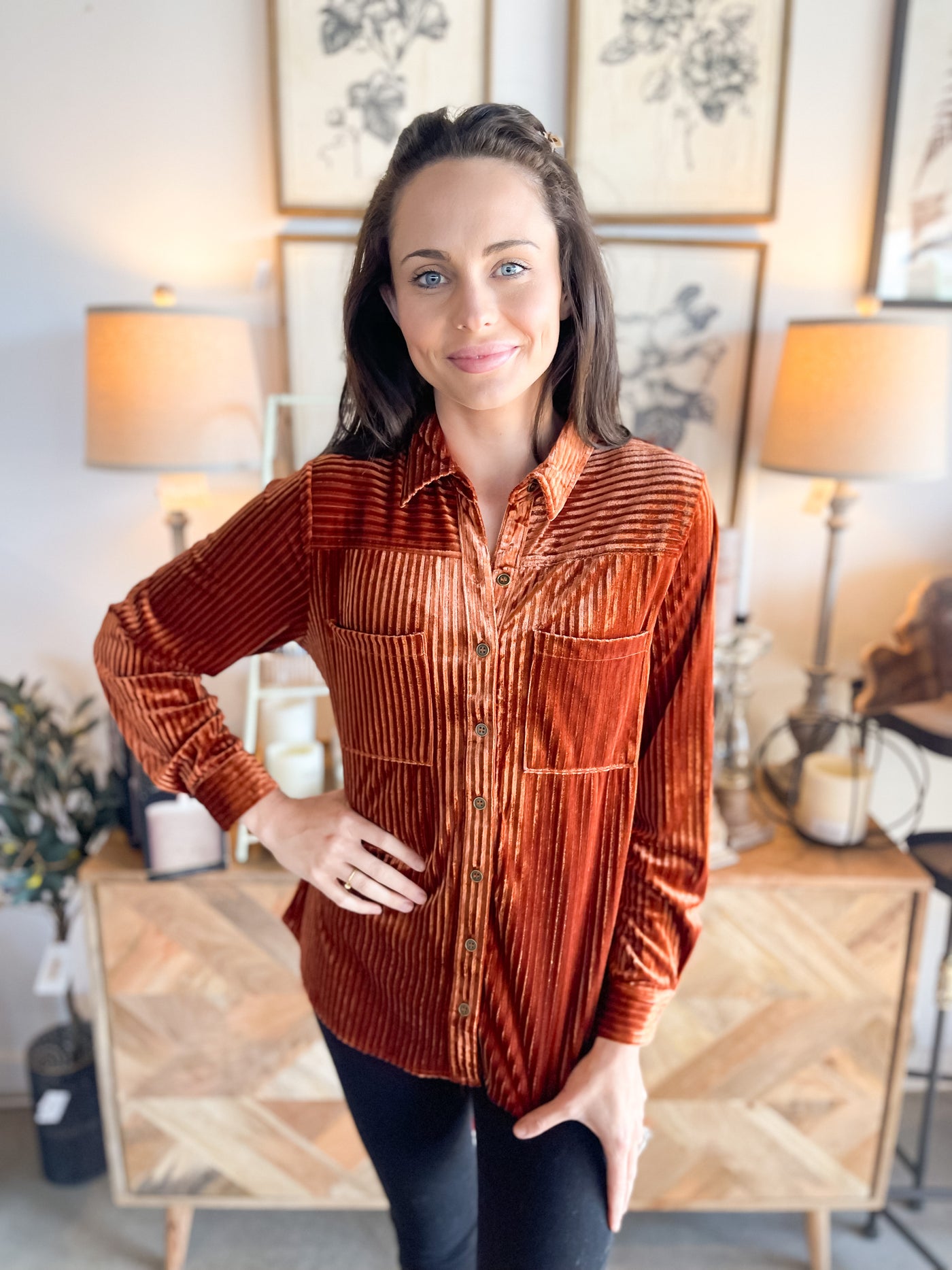 Copper Textured Velvet Top