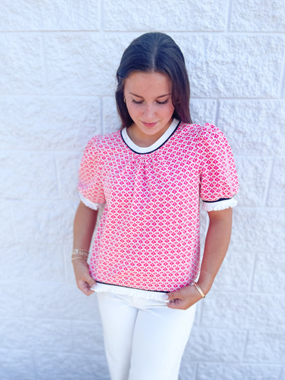 Voy Pink Striped Band Detail Top