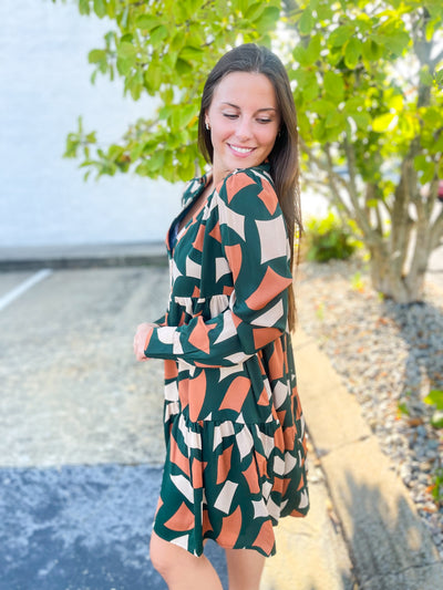 Green Abstract Print Dress