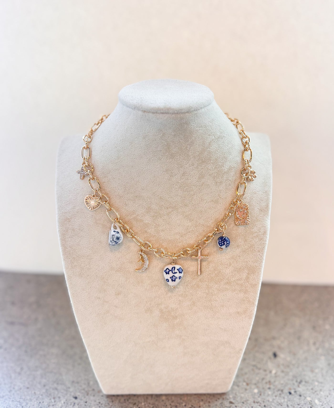 Ceramic Heart&Multi Charm Necklace