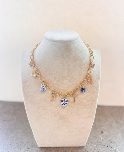 Ceramic Heart&Multi Charm Necklace