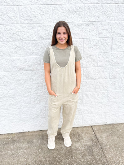 Taupe Mineral Washed Jumpsuit