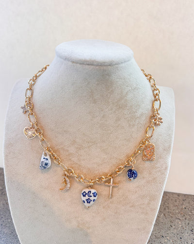 Ceramic Heart&Multi Charm Necklace
