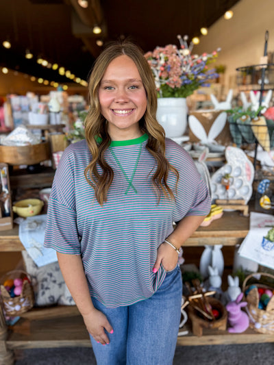Kadence Pink Blue Stripe Top