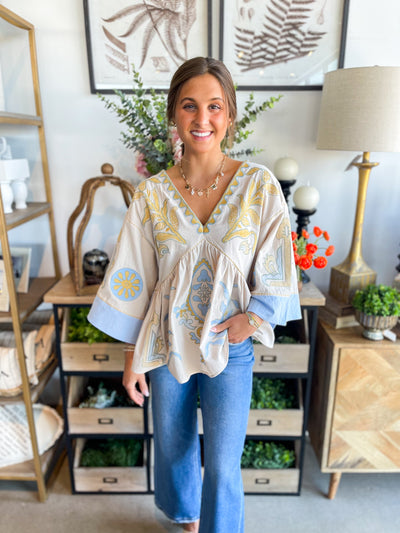 Zaylah Taupe Blue Blouse