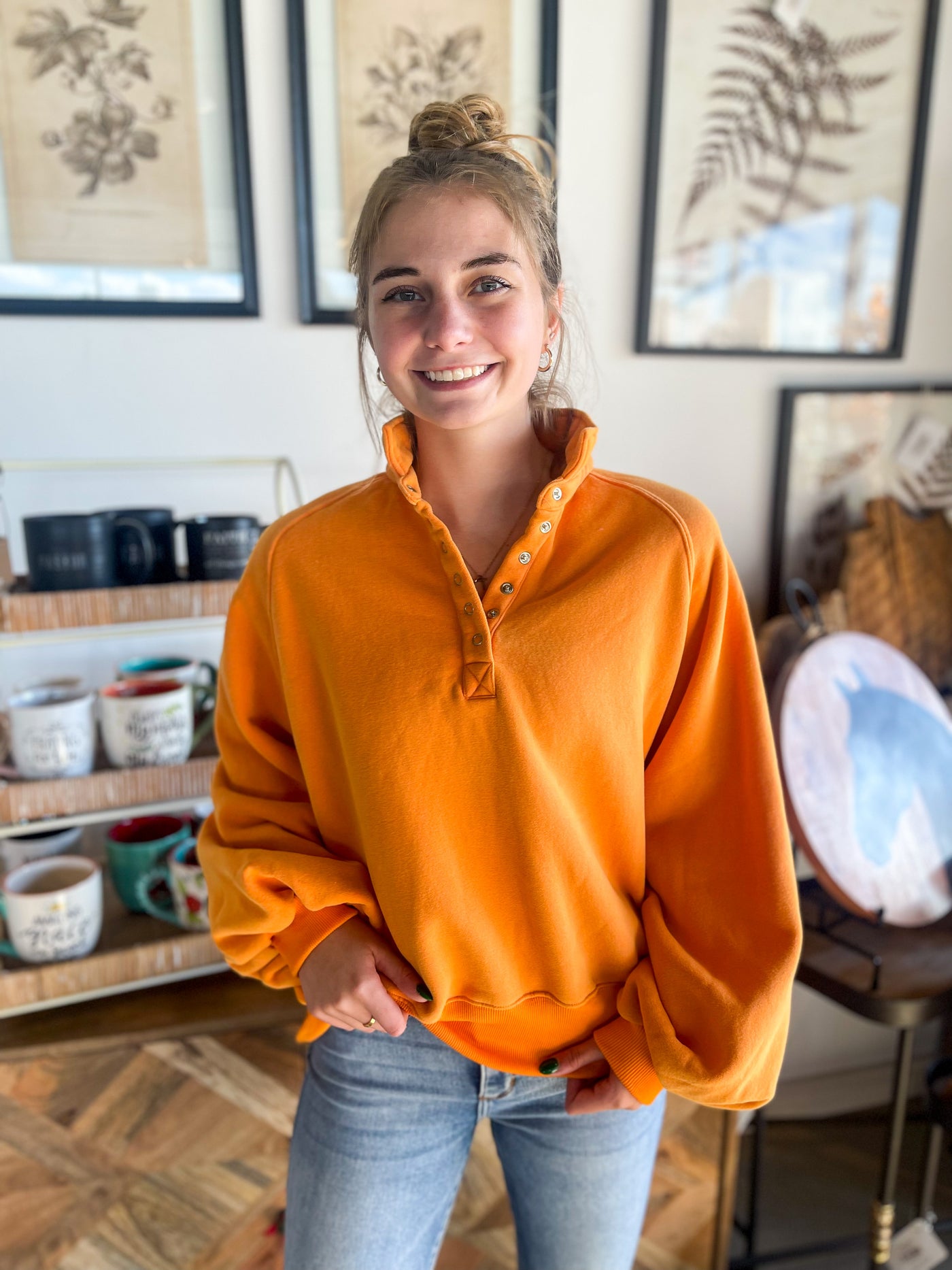 Orange Piper Snap Button Sweater