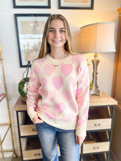 Pink with Pearl Heart Sweater