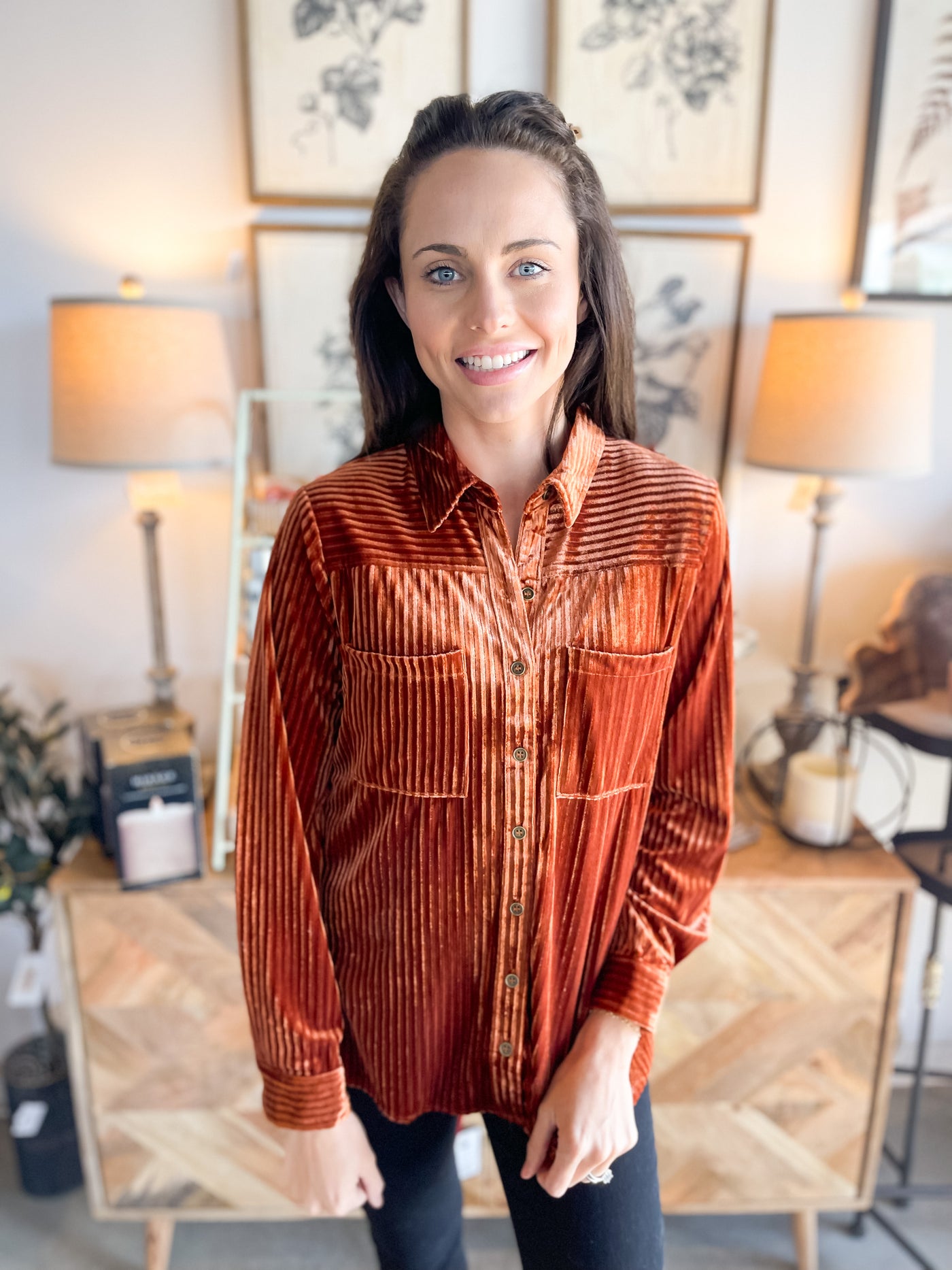 Copper Textured Velvet Top