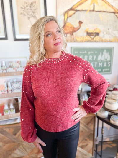 Burgundy Bonita Sweater with Pearl Accents
