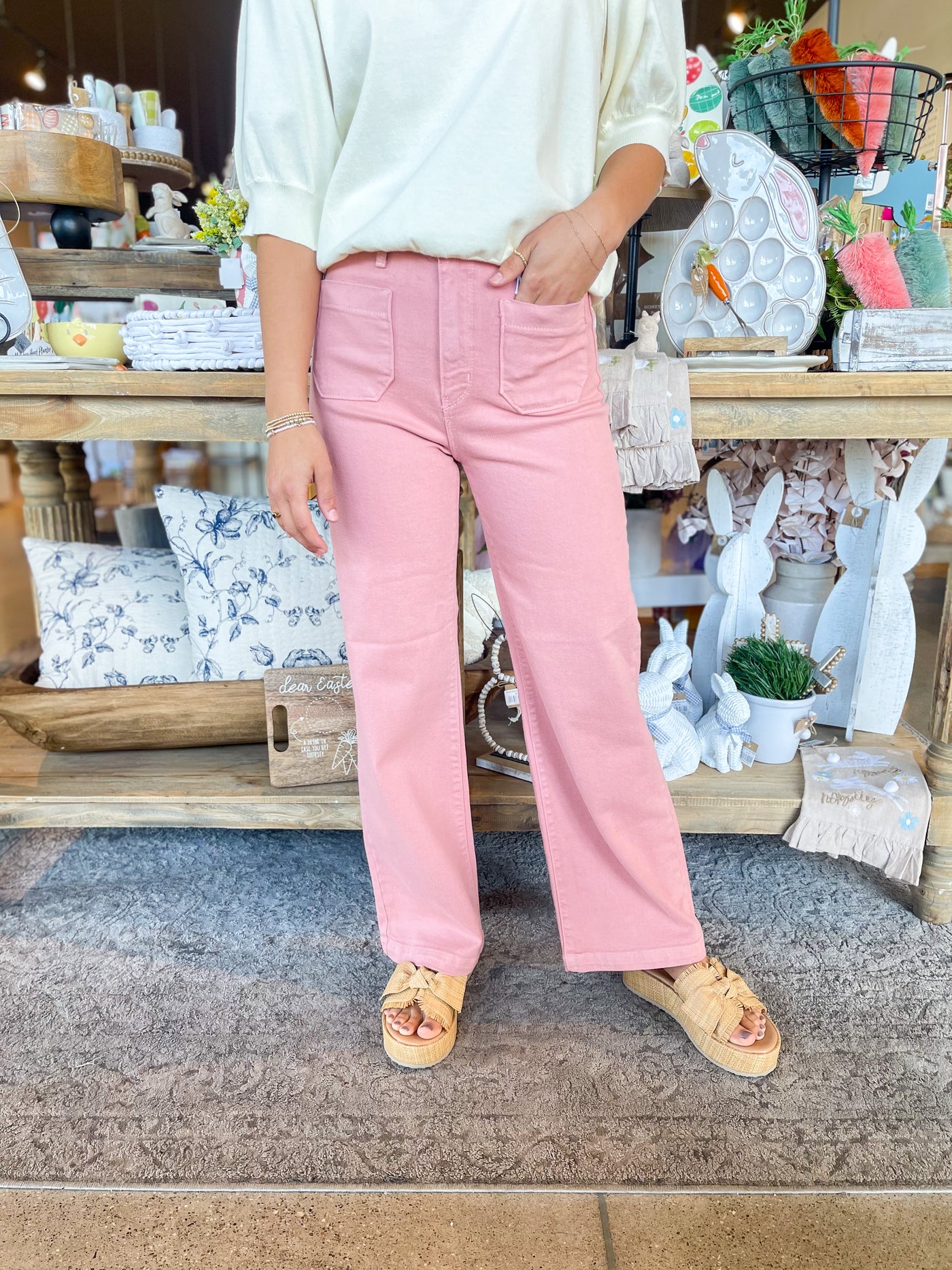 JBD Dusty Coral Patch Pocket Wide Leg Pant