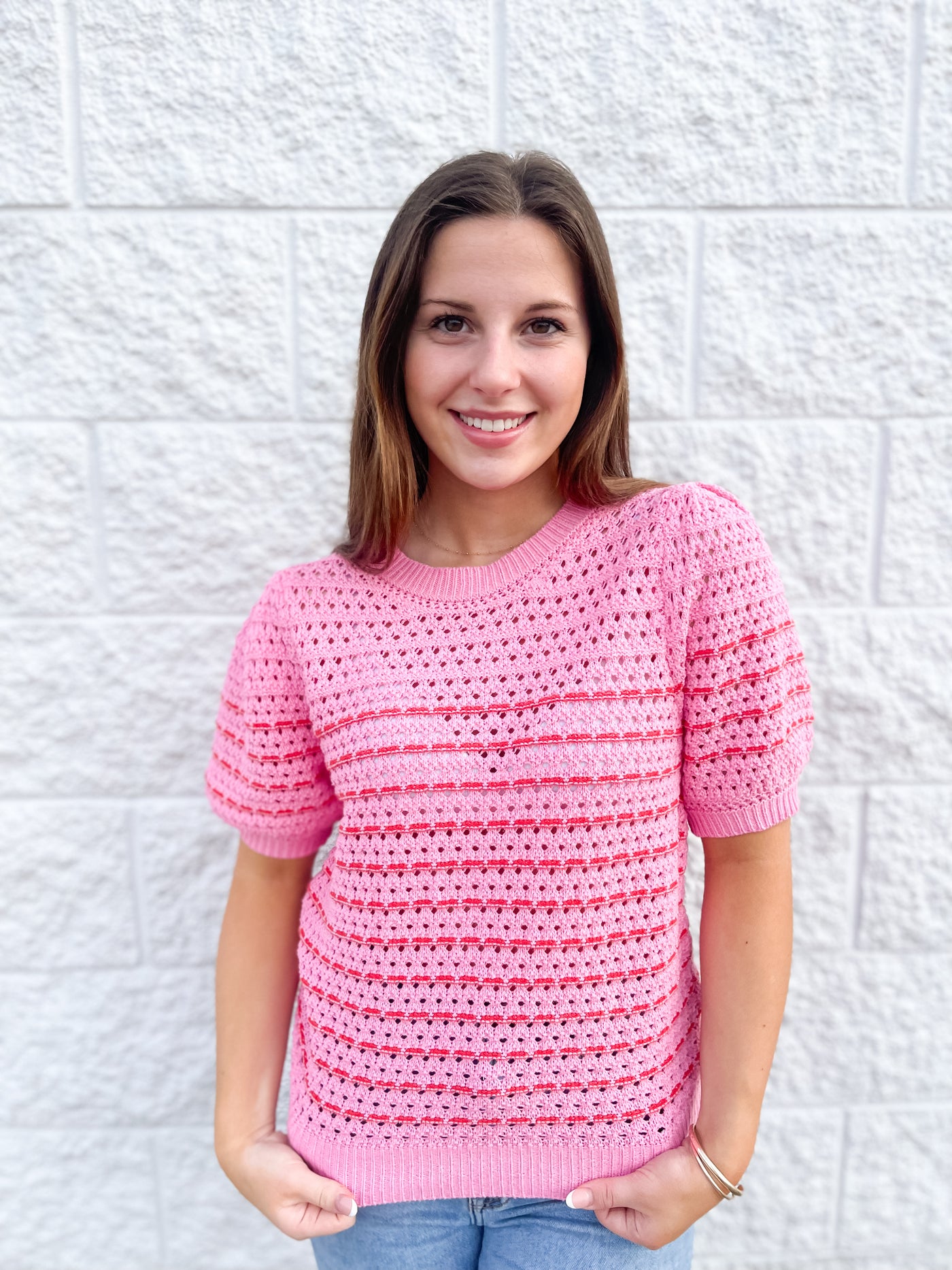 Jodifl Traci Pink Crochet Sweater