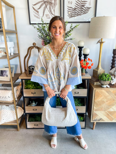Zaylah Taupe Blue Blouse