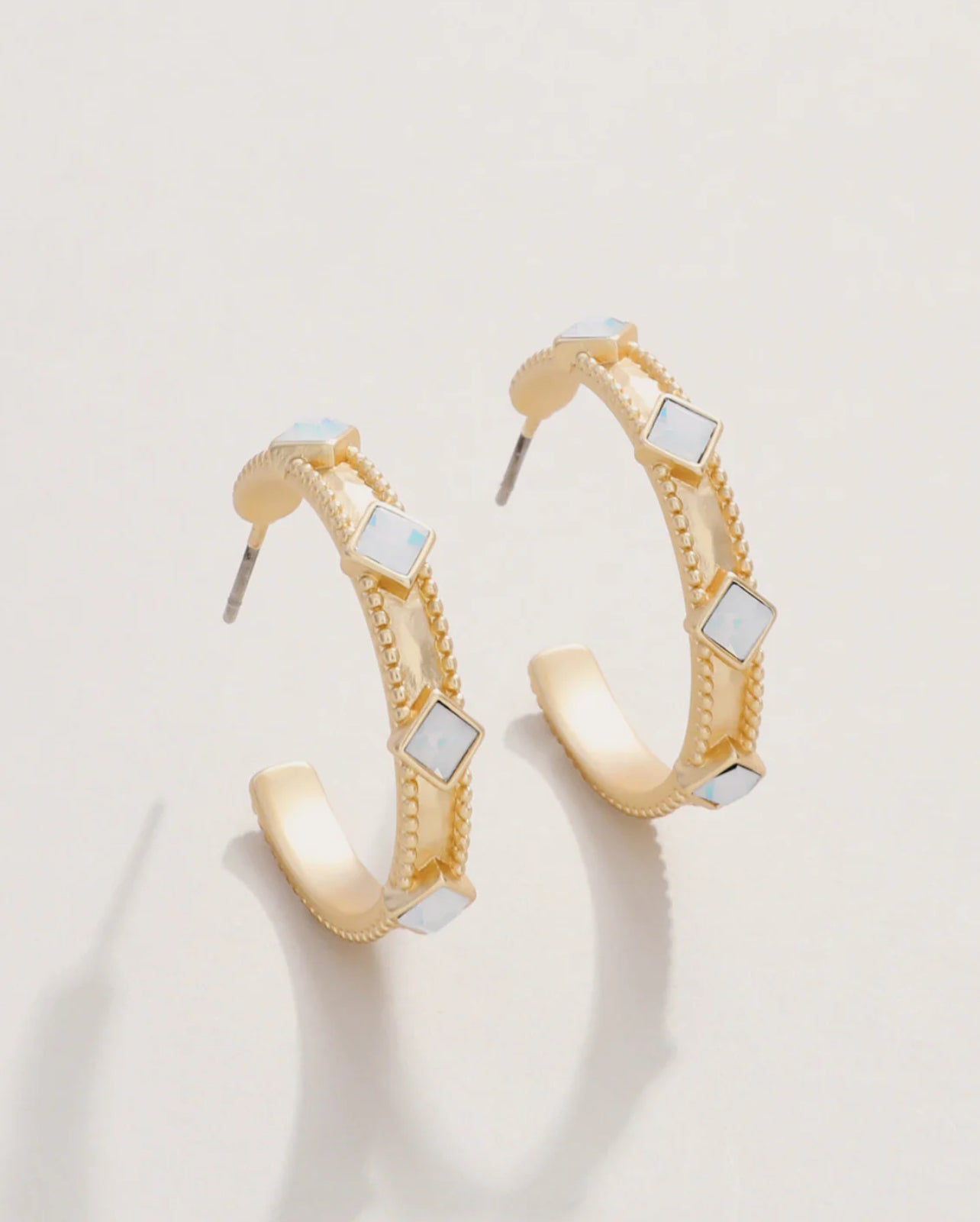 Harris Hoop Earrings 25mm White Opal