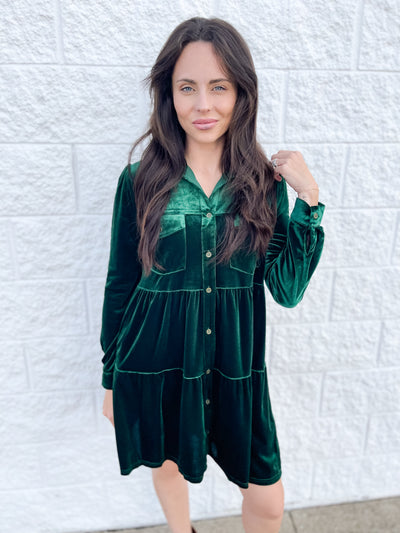 Yani Velvet Dress Emerald Green
