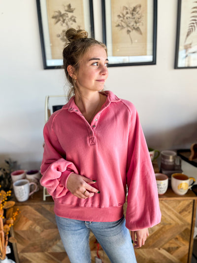 Pink Piper Snap Button Sweater