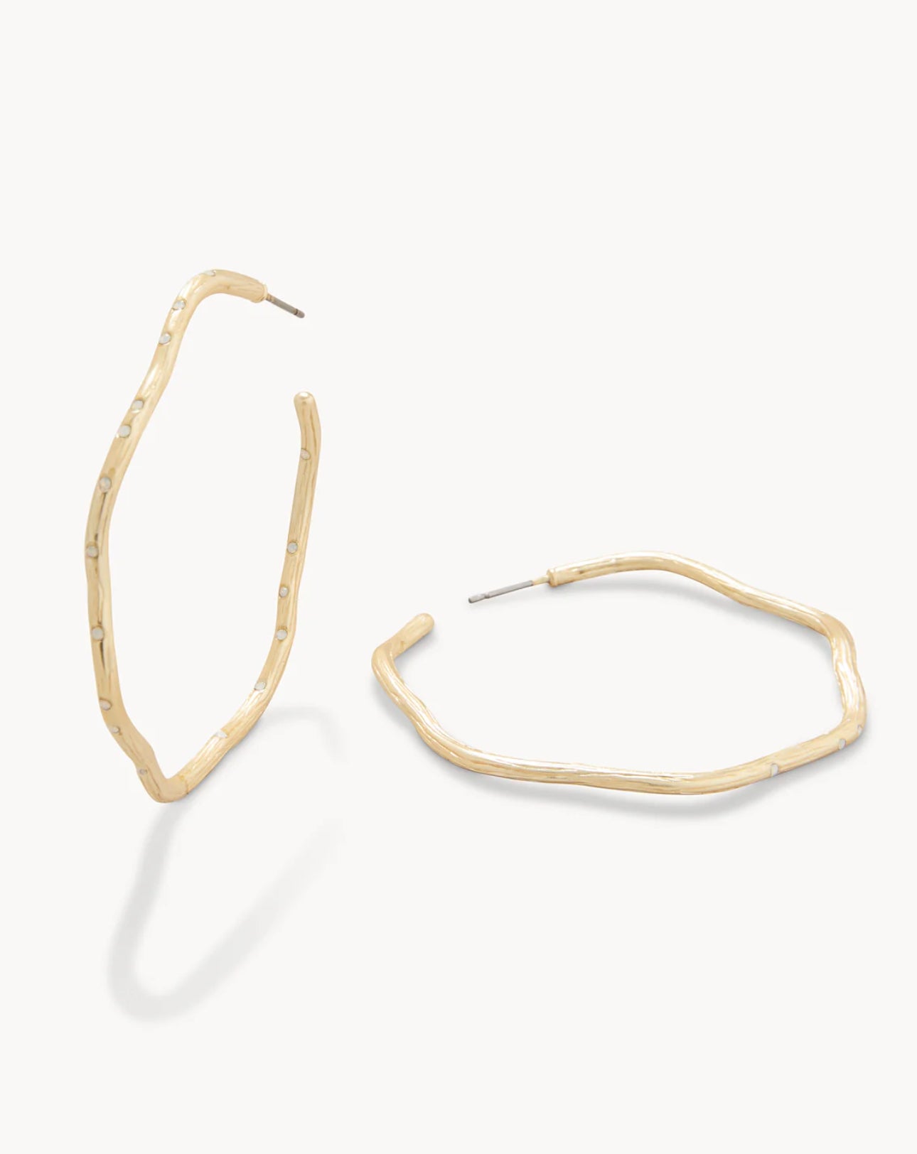 Spartina Sand Bar Wave Hoop Earrings 50mm White Opal