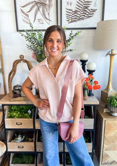 Blush Vanessa Ribbed Collared Tee