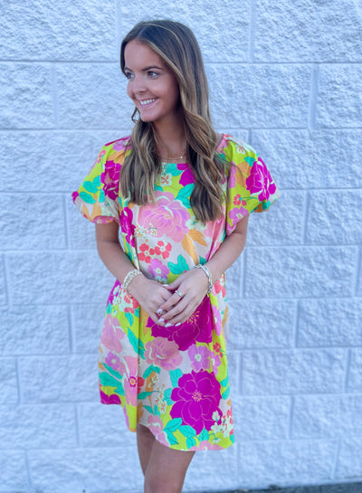 Easel Magenta Lime Iris Dress