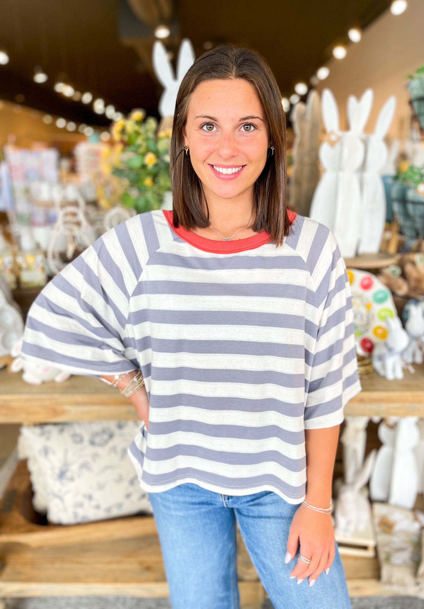 Harper Grey Stripe Loose Fit Top